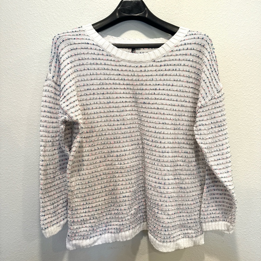 Talbots XL Petite White Confetti Sweater Cotton Blend Spring Top